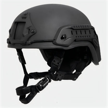 Front view of Black (BK) Level IIIA ACH high-cut tactical ballistic helmet, UHMW-PE construction with front mount and rails