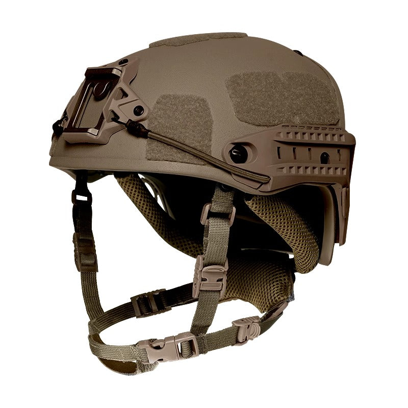 Side profile Coyote Level IIIA AF tactical ballistic helmet, Aramid military combat bulletproof helmet with accessory rails