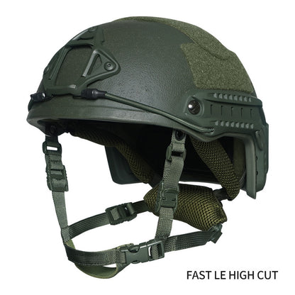 Front view OD Green Level IIIA FAST LE high cut tactical ballistic helmet, UHMWPE military combat helmet with rails & hook-and-loop exterior