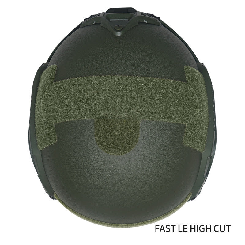 Top view OD Green Level IIIA FAST LE tactical ballistic helmet, full hook-and-loop shell UHMWPE combat helmet