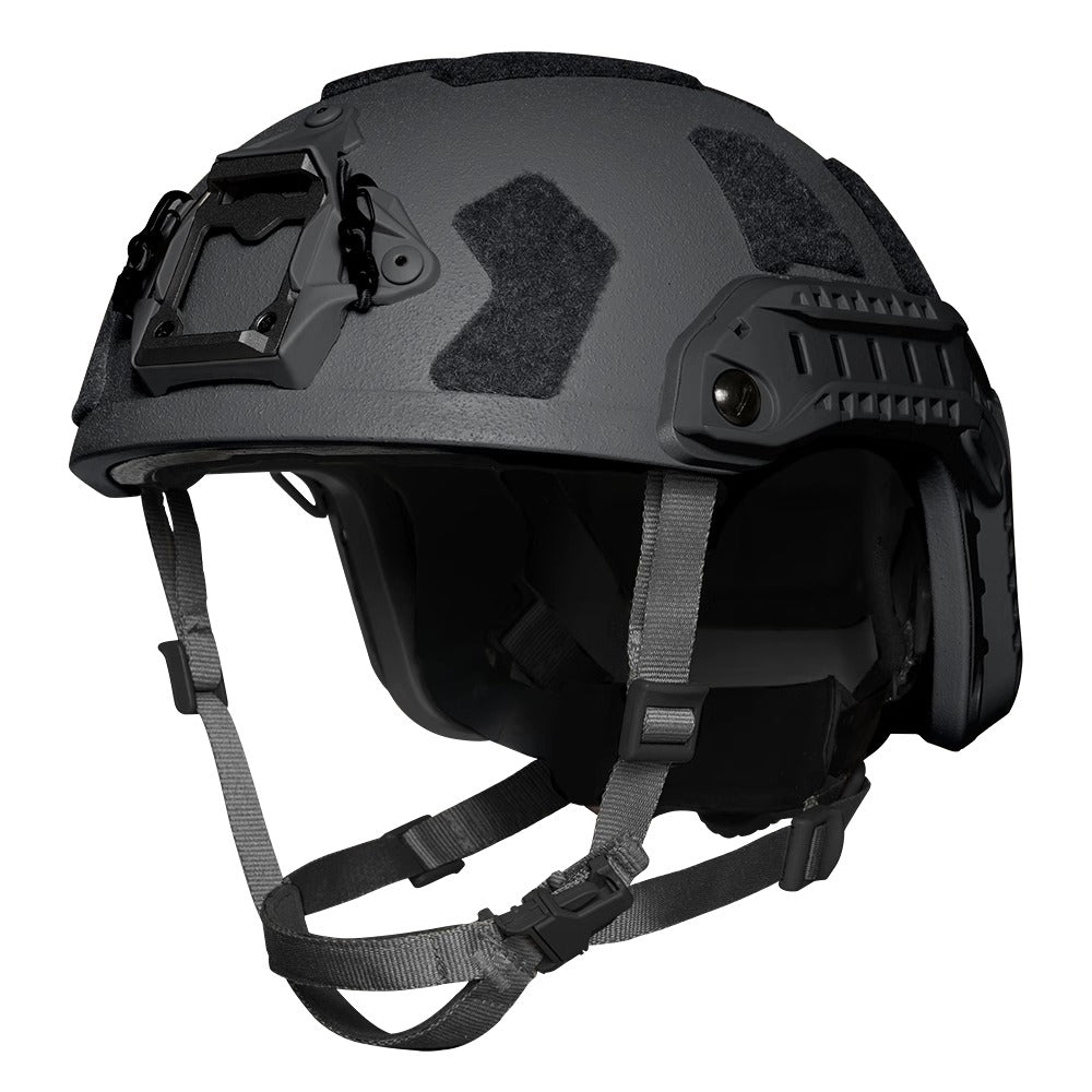 Front view of Black Level IIIA FAST SF maritime tactical ballistic helmet, UHMWPE military combat helmet with front mount and hook-and-loop patches