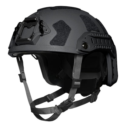 Front view of Black Level IIIA FAST SF maritime tactical ballistic helmet, UHMWPE military combat helmet with front mount and hook-and-loop patches