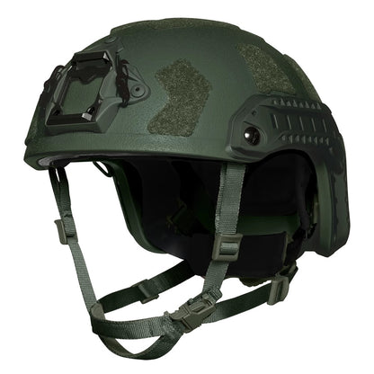 Front view of OD Green Level IIIA FAST SF maritime tactical ballistic helmet, UHMWPE military combat helmet with front mount and hook-and-loop patches