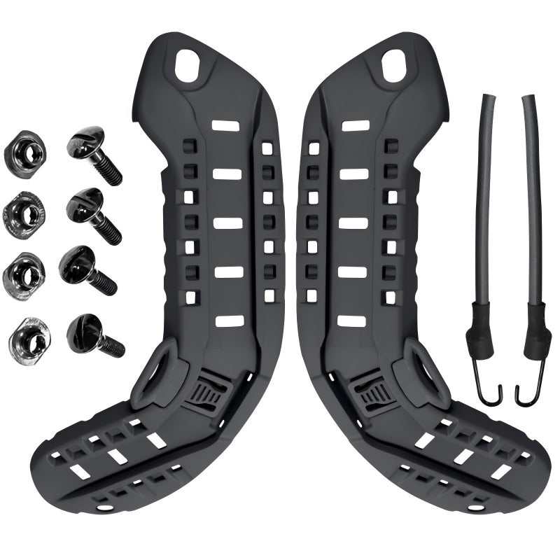 Black color MSA ARC helmet rails with NVG bungee and mounting hardware, high-density nylon construction for MICH helmets