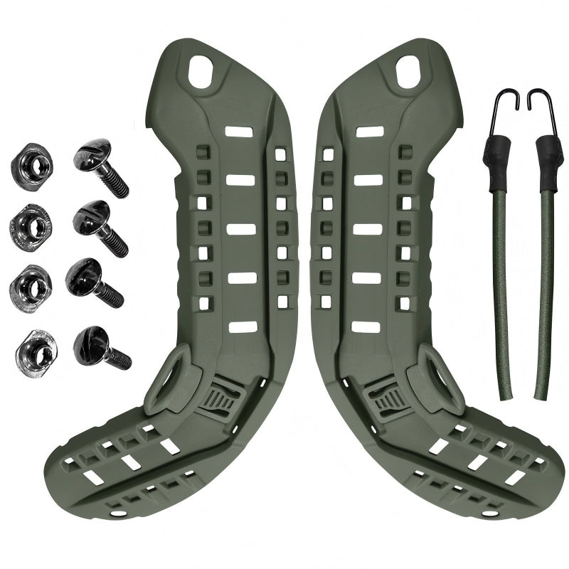 OD green MSA ARC helmet rails with NVG bungee and mounting hardware, high-density nylon construction for MICH helmets