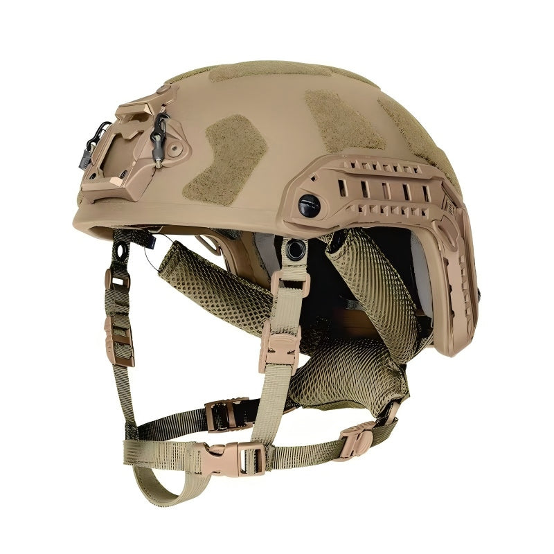 Front side view of Black FAST SF tactical ballistic helmet, Level IIIA UHMWPE military ballistic combat helmet