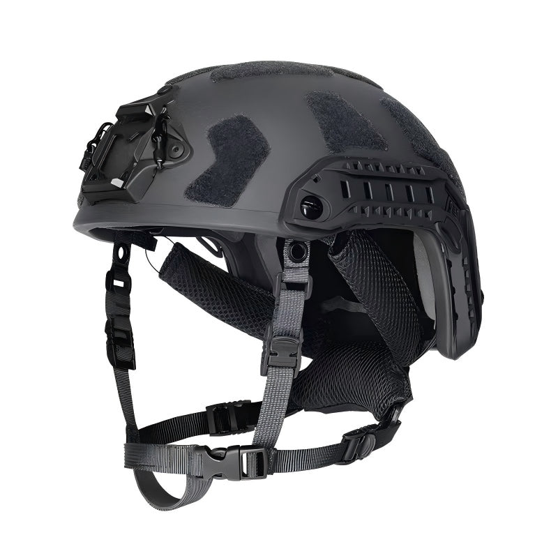 Side view of Coyote Brown FAST SF tactical ballistic helmet, Level IIIA bulletproof military ballistic combat helmet for law enforcement