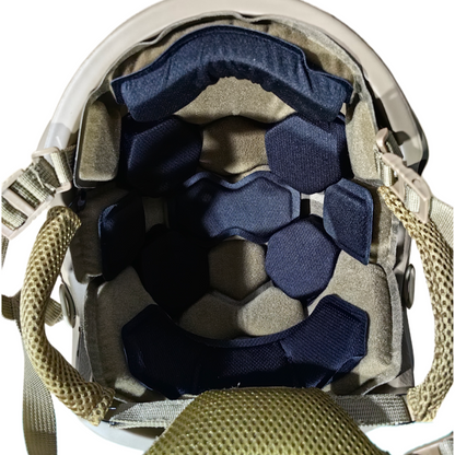 Close-up of the chin strap on SBD Tactical Coyote Brown Level IIIA ballistic helmet