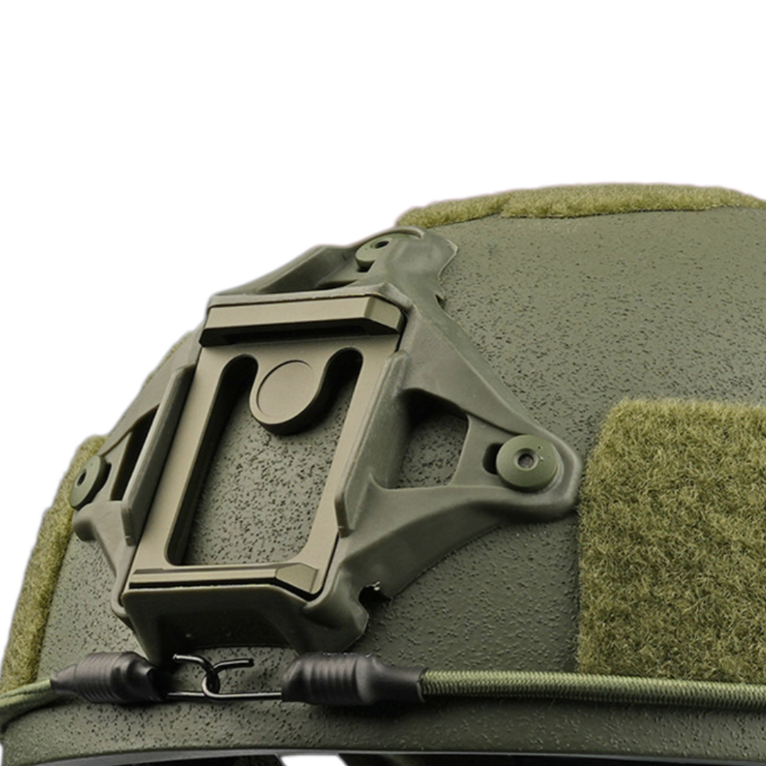 Rear view of SBD Tactical Level IIIA High Cut MICH 2001 ballistic helmet in OD Green