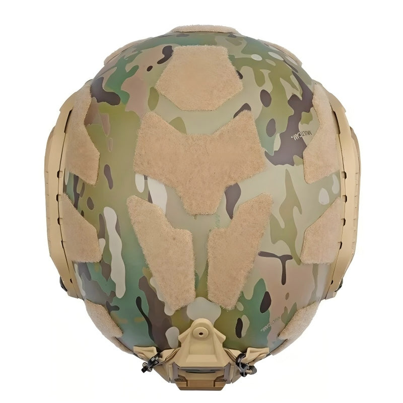 Side profile view of OD Olive Drab Green FAST SF tactical ballistic helmet, Level IIIA UHMW-PE military ballistic combat helmet