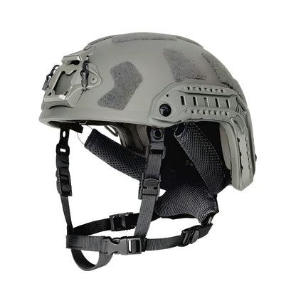 Front view of Rainforest RG Green FAST SF tactical ballistic helmet, Level IIIA military ballistic combat helmet with front NVG shroud